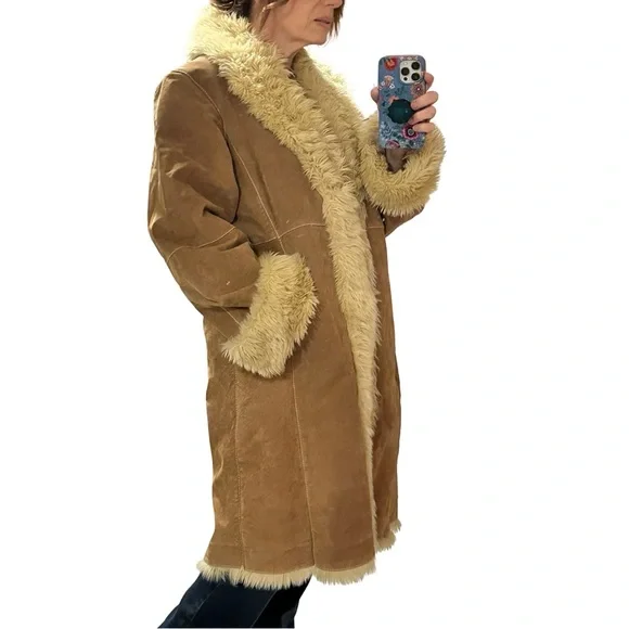 WILSONS LEATHER MAXIMA Tan Suede Leather Penny Lane Long Coat Size XL - Picture 5 of 13